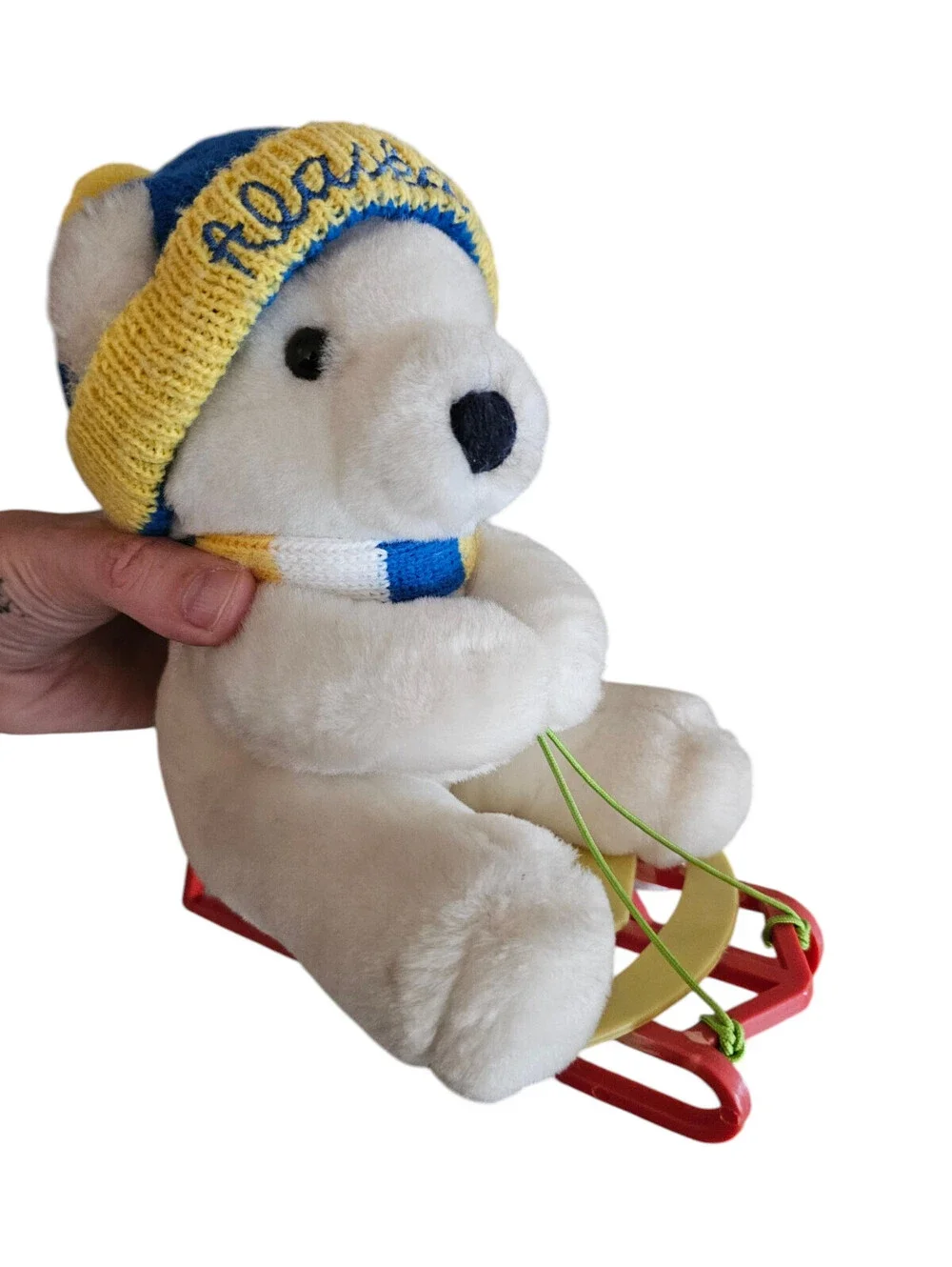 Vintage 1980s DAKIN Plush Teddy Bear Riding Sled Alaska Souvenir